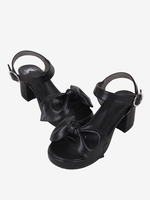 Sandali Lolita gotici con fiocchi Scarpe estive Lolita nere con fiocco in punta aperta