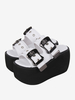 Sandali Lolita gotici Dettagli in metallo bianco Scarpe estive Lolita con punta aperta in pelle PU metallizzata