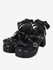 Sandali Lolita gotici Fiocchi Punta tonda Fiocco Scarpe estive Lolita nere in pelle PU