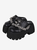 Sandali Lolita gotici Occhielli neri Scarpe estive Lolita in pelle PU metallizzata Punta tonda