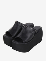 Sandali Lolita gotici rivetti punta aperta stampa floreale in pelle PU scarpe estive Lolita nere