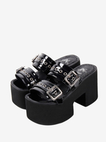 Sandali Lolita gotici Scarpe estive Lolita con punta arrotondata in vernice nera