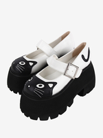 Sandali Lolita gotici Scarpe estive Lolita con punta tonda in pelle PU con stampa animalier bianca