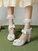 Sandali Lolita stile ROCOCO Scarpe estive Lolita peep toe in pelle con stampa stelle in pizzo con fiocchi bianchi