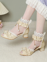 Sandali Lolita stile ROCOCO Scarpe estive Lolita peep toe in pelle PU con fiocchi bianchi ecru