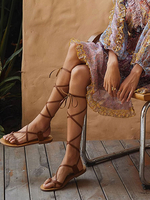 Sandali piatti con lacci Boho Sandali gladiatore con passante marrone