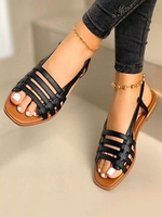 Sandali piatti da donna in pelle PU con punta aperta