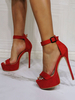 Sandali sexy con tacco alto per donna Tacchi a spillo sexy con cinturino alla caviglia in pelle scamosciata rossa con tomaia aperta