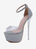 Sandali sexy con tacco alto Sandali sexy regolabili con punta aperta in tessuto con paillettes argento