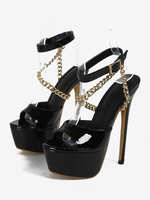 Sandali sexy con tacco alto Scarpe sexy con cinturino alla caviglia con dettaglio catena nera
