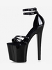 Sandali sexy con tacco alto Scarpe sexy in pelle PU nera Punta tonda 3 9 "fibbia 7 9".