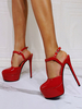 Sandali sexy con tacco alto Tacchi alti sexy con cinturino alla caviglia in vernice rossa PU Open Toe