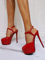 Sandali sexy con tacco alto Tacchi alti sexy con cinturino alla caviglia in vernice rossa PU Open Toe