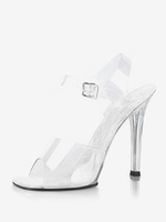 Sandali sexy con tacco alto tomaia in PVC trasparente punta aperta fibbia da 04" scarpe sexy da 47"