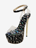 Sandali sexy da donna con plateau punta aperta nera 24 "dettagli in metallo 55" scarpe sexy