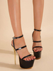 Sandali sexy da donna in pelle PU nera Open Toe 2" 6;7" Scarpe sexy