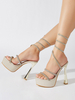 Sandali sexy da donna Punta aperta in pelle PU nera 16 "strass 55" Scarpe sexy