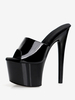 Sandali sexy da donna Punta tonda in pelle PU nera 2 8 "fibbia 6 7" Scarpe sexy