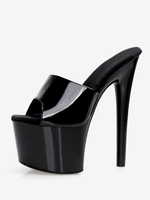 Sandali sexy da donna Punta tonda in pelle PU nera 2 8 "fibbia 6 7" Scarpe sexy
