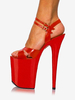 Sandali sexy da donna Punta tonda in pelle PU rossa Punta tonda 3 9 "Fibbia 7 9" Scarpe sexy