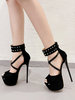 Sandali sexy da donna Scarpe sexy con punta aperta in micro pelle scamosciata nera da 22 "rivetti da 55".