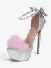 Sandali sexy da donna Scarpe sexy con punta aperta in pelle PU rosa da 2 "con fiocchi da 63".