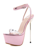 Sandali sexy da donna Scarpe sexy con tacco a spillo in pelle rosa chiaro con punta a mandorla