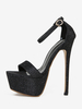 Sandali sexy da donna Scarpe sexy da 63 pollici in pelle PU nera con punta tonda alta (16-26 ").