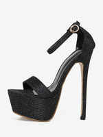 Sandali sexy da donna Scarpe sexy da 63 pollici in pelle PU nera con punta tonda alta (16-26 ").