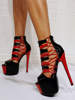 Sandali sexy da donna Stivaletti estivi con tacco a spillo e punta aperta in PU vernice rossa