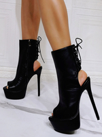 Sandali sexy da donna Stivaletti sexy con tacco alto e punta aperta in pelle PU nera con tacco a spillo