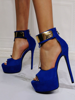 Sandali sexy da donna Tacchi a spillo con cinturino alla caviglia con tacco a spillo alto in pelle scamosciata blu royal