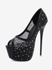 Sandali sexy per donna Sandali sexy con plateau a punta aperta in maglia avorio con strass
