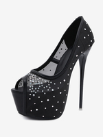Sandali sexy per donna Sandali sexy con plateau a punta aperta in maglia avorio con strass