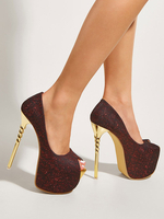 Sandali sexy per donna Tacchi a spillo con punta aperta in pelle PU bordeaux