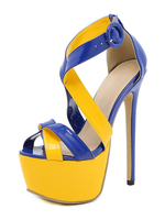 Sandali sexy per donna Tacchi alti a spillo in pelle verniciata con punta aperta blu