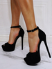 Sandali sexy tacco alto nero micro pelle scamosciata superiore peep toe spillo tallone tacco alto tacco alto talloni tacchi