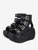 Sandali Steampunk Lolita Occhielli neri Scarpe estive Lolita in pelle PU metallizzata