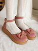 Sandali Sweet Lolita Archi Scarpe piatte estive Lolita rosa con punta tonda in camoscio monogramma