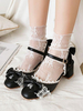Sandali Sweet Lolita Fiocchi Increspature Punta tonda Pelle PU Scarpe estive Lolita rosa