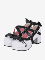 Sandali Sweet Lolita Fiocchi Punta tonda Fiocco Scarpe estive Lolita bianche in pelle PU