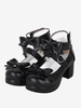 Sandali Sweet Lolita Fiocchi Punta tonda Fiocco Scarpe estive Lolita nere in pelle PU