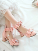 Sandali Sweet Lolita Fiocchi Punta tonda Tacco grosso in pelle PU"idiano Casual Rosa Lolita Tacchi estivi con cinturino alla caviglia