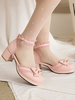 Sandali Sweet Lolita Fiocchi Punta tonda Tacco grosso in pelle PU Tacchi estivi con cinturino alla caviglia rosa Lolita