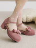 Sandali Sweet Lolita Fiocchi Punta tonda Tacco grosso Monogramma in pelle scamosciata Rosa Lolita Tacchi estivi con cinturino alla caviglia