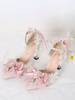 Sandali Sweet Lolita Fiocchi Ruffles Strass Punta a punta Fiocco Tessuto elastico Scarpe estive Lolita rosa