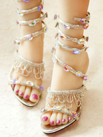 Sandali Sweet Lolita Fringe Strass Pelle PU Punta a punta Tacco a spillo Nastro Personalizza Sandali estivi Lolita