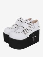 Sandali Sweet Lolita Occhielli Punta tonda Scarpe estive Lolita bianche in pelle PU metallizzata