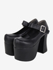 Sandali Sweet Lolita Occhielli Punta tonda Scarpe estive Lolita nere in pelle PU metallizzata