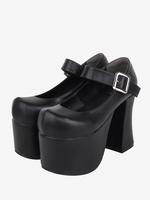Sandali Sweet Lolita Occhielli Punta tonda Scarpe estive Lolita nere in pelle PU metallizzata